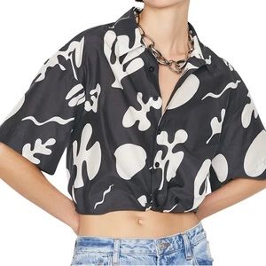 NWT FRAME denim cropped silk shirt.  XS